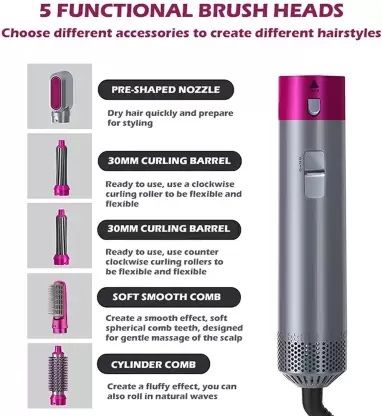 5 In 1 Wrap (Hot Air Brush + Hair Styler + Hair Starightning Brush + Automatic Curler)